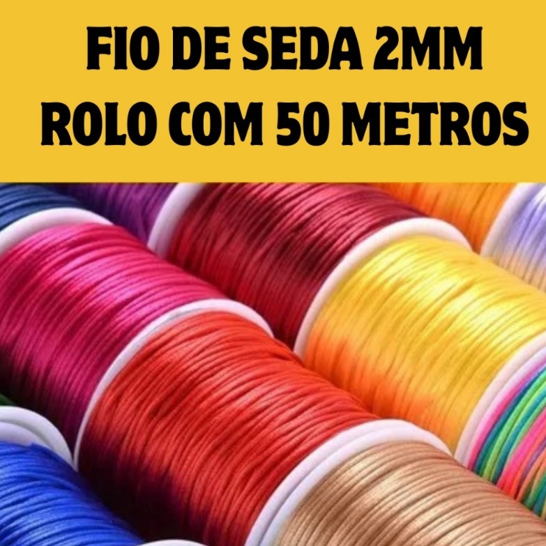 Cordão de Seda Cetim Rabo de Rato 2mm - Rolo com 50 Metros