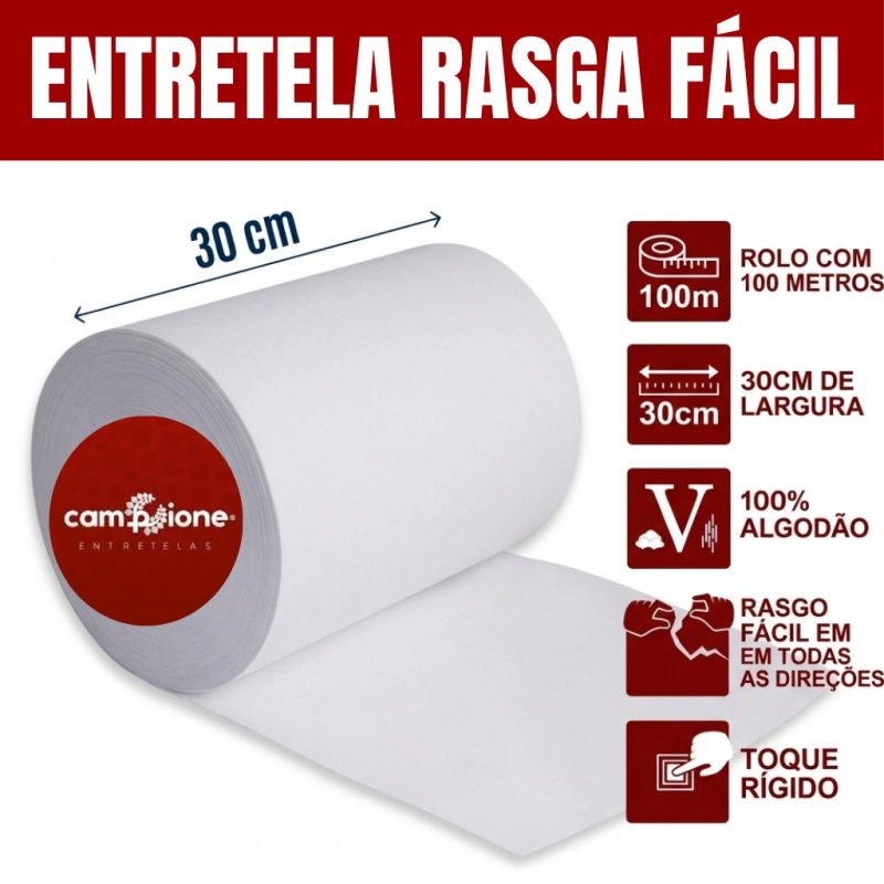 Entretela de Bordado Rasgo Fácil Campione 100% Algodão