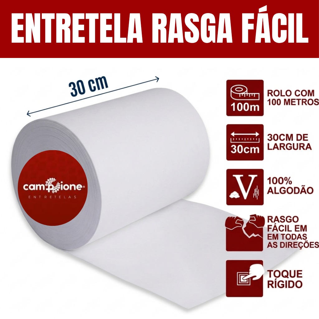 Entretela de Bordado Rasgo Fácil Campione 100% Algodão